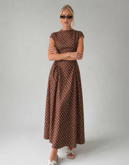 Vintage Polka Dot Ruched Midi Dress