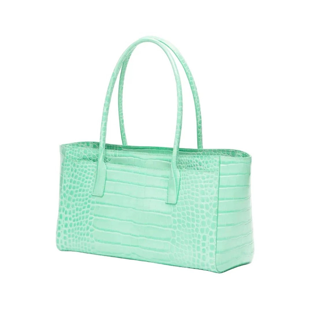 Small Tote "Green Crocodile Embossed Calfskin & Gold-Tone Metal"